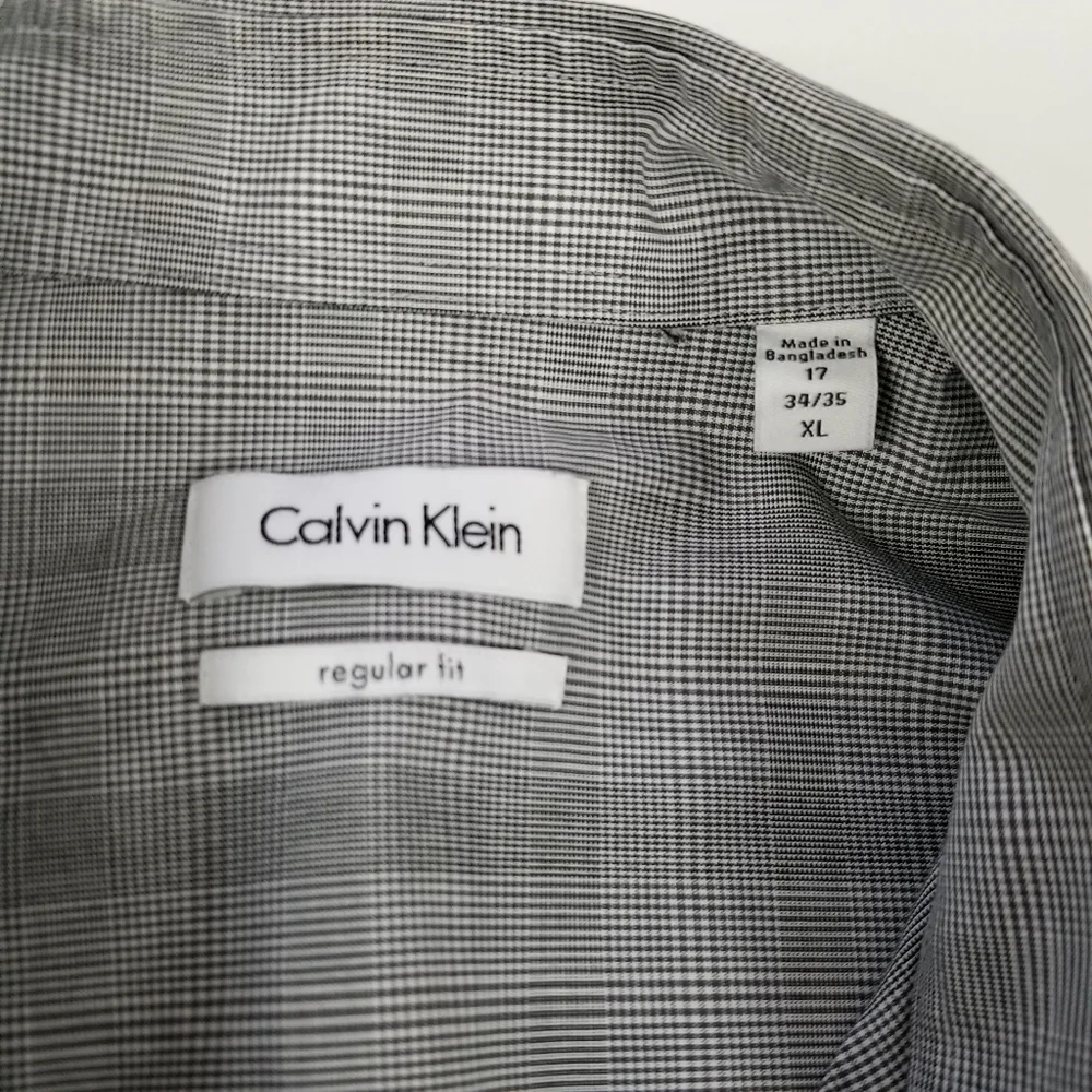 Calvin Klein shirt mens gray glen check plaid regular fit size XL  17 34/35 - Picture 3 of 7